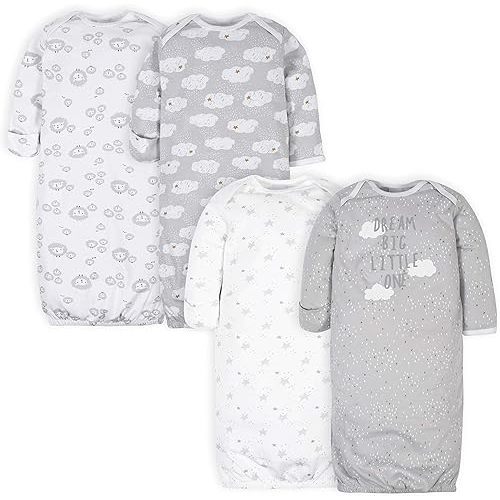 Gerber Unisex Baby Boy and Girls 4-Pack Sleeper Gown Sheep Grey 0-6 Months