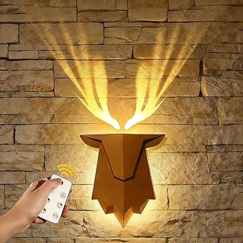 Deer Night Light with Remote Control, Rechargeable Antler Lamp, Dimmable Deer Wall Light, Deer Sconce Gifts for Women Men Dad Husband Uncle Brother Friend, Hallway Stairway Home Decor