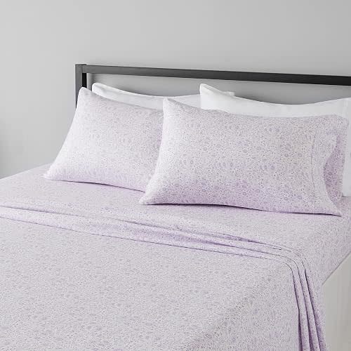 Amazon Basics Lightweight Super Soft Easy Care Microfiber 4-Piece Bed Sheet Set with 14-Inch Deep Pockets, Queen, Lavender Paisley, Printed