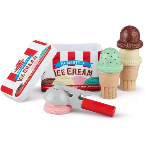 Melissa & Doug Scoop and Stack Ice Cream Playset, Magnetic Wooden Toys & Pretend Play Kitchen Accessories, Preschool Learning Toys for Girls & Boys 3+ - FSC Certified