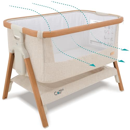 Tutti Bambini CoZee® 2-in-1 Baby Bassinet & Bedside Sleeper - Fast-Folding Bedside Bassinet, Baby Crib with 6 Mattress Heights & Breathable Mesh Window, Mattress Included, 0-6 Months (Walnut & Ecru)