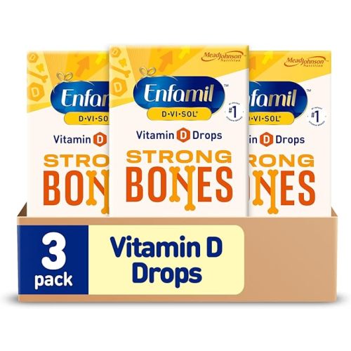 Enfamil Baby Vitamin D-Vi-Sol Vitamin D Liquid Supplement Drops for Infants, Supporting Strong Teeth & Bones in Newborn Babies, Easy-to-Use, Gluten-Free, 50 mL Dropper Bottle, Pack of 3