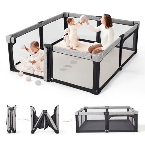 Sweeby Baby Playpen, 71x71 Inch Foldable Playpens for Babies and Toddlers with Gate, Extra Large Playpen with Door Play Yard for Baby Fence Indoor and Outdoor Play Pen, Obsidian Black