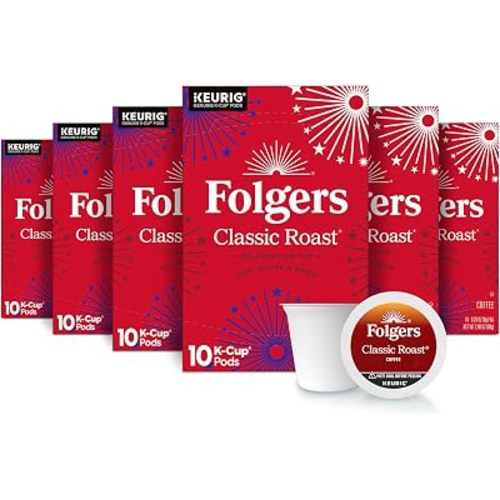 Folgers Classic Roast Coffee, Medium Roast, Keurig K-Cup Pods, 60 Count