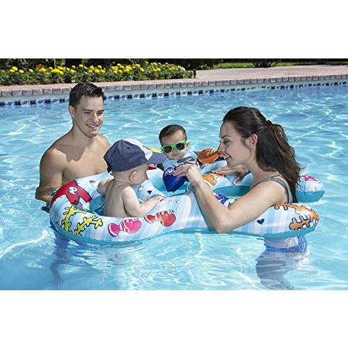 Poolmaster Mommy & Us Dual-Child Baby Pool Float, Ages 8-24 Months | Two-seat baby pool float for siblings or twins, with adult ring opening, sea friends and easy setup for supervised pool time