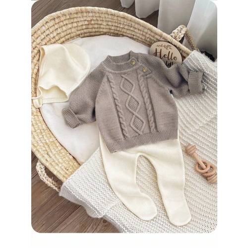 SHEIN Newborn Baby Sweater Onesies Pure Cotton Girl Pullover Knit Long Sleeve Romper Footies Knitted Hat, Autumn Winter Cable Design, White Bow | SHEIN USA