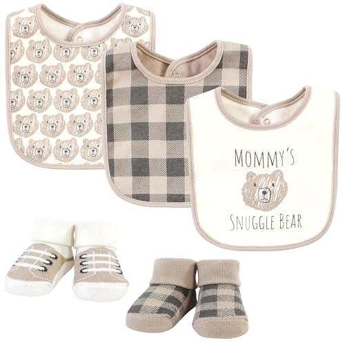Hudson Baby Unisex Baby Cotton Bib and Sock Set, Snuggle Bear, One Size