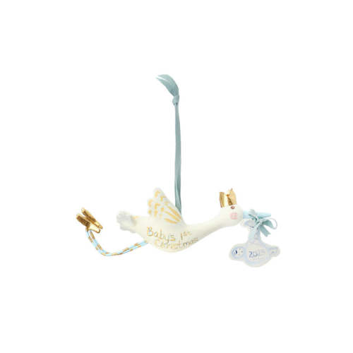 Baby's First Christmas Stork ornament - blue | Tricia Lowenfield Design | Over The Moon