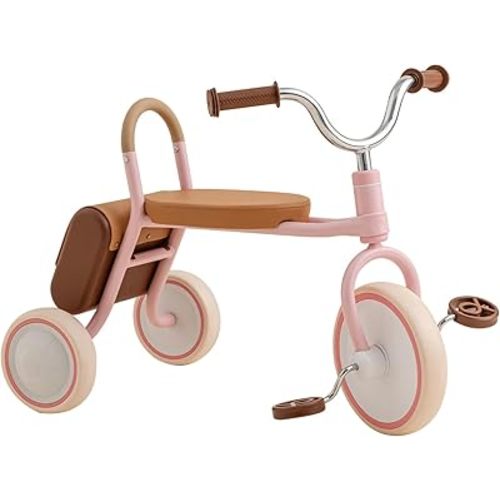 Kidpop Mate Toddler Tricycle Age 2.5-4 Kids First Birthday Gift Toy Bike with Handlebar Grips & Storage for Outdoor Play (Pink)