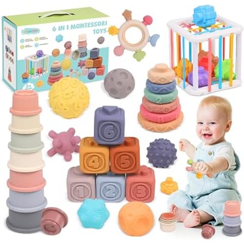 6-in-1 Montessori Baby Toys for 0-6-6-12 Months, Infant Learning Baby Gifts