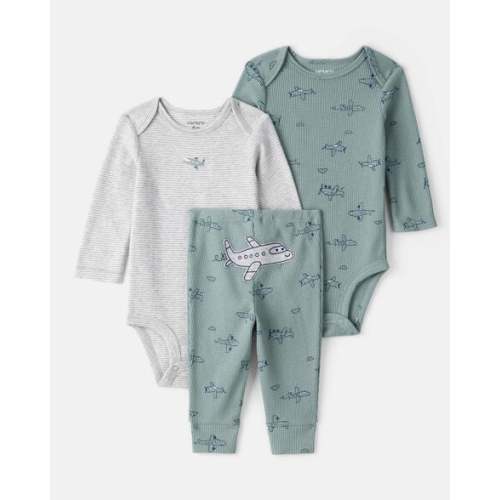 Baby Boy 3-Piece Airplane Print Long-Sleeve Bodysuit & Pant Set - Blue | Carter's