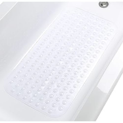 Large Non-Slip Bathtub & Shower Mat 31”x16” (Smooth/Non-Textured Tubs Only) Safe, Clean, Machine-Washable, Superior Grip&Drainage, Vinyl, Transparent Clear
