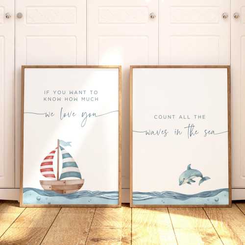 Beach Nursery Wall Art, Ocean Theme Nursery, Nautical Nursery Wall Art, Blue Nursery Wall Decor, Set of 2 Nursery Prints Boy Nursery Decor
