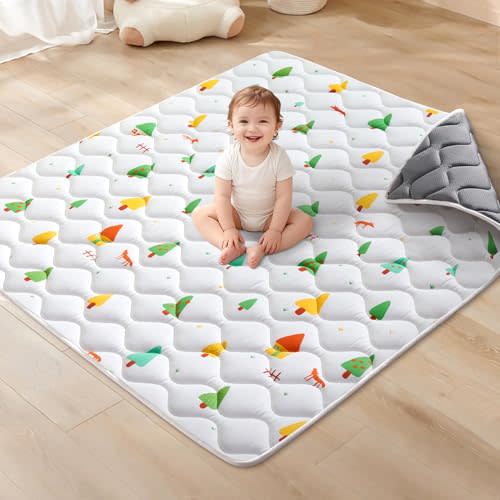 Odorless Premium Foam Baby Play Mat, Soft Microfiber Fabric Crawling Mat for Floor- Comfortable and Hypoallergenic, Non-Slip Cushioned Floor Playpen mat for Infants,Babies,Toddlers