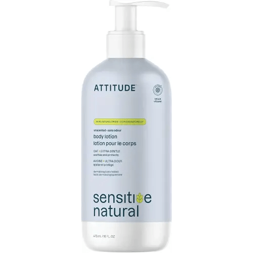 ATTITUDE Body Lotion for Sensitive Skin with Oat, EWG Verified, Dermatologically Tested, Vegan, Extra Gentle, Unscented, 16 Fl Oz