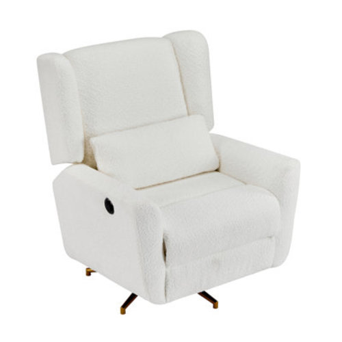 Hokku Designs Power Recliner Chair Swivel,Boucle Upholstered 360° Swivel Recliner with gold 5 star base | Wayfair