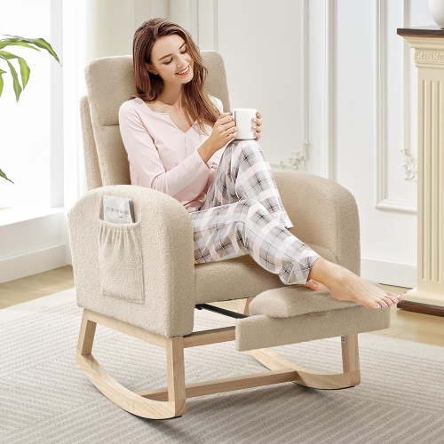 Towallmark Rocking Chair Nursery with Footrest Upholstered Glider Rocker Chairs  for Living Room Bedroom,Beige