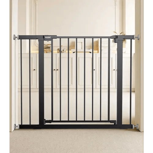 29.5-40.5" Baby Gate for Stairs, Dog Gate for Doorways, Walk Thru Auto Close Metal Baby Safety Gate for The House, Stairs and Doorways, Child Gate Pressure Mounted, Pet Gate for Dog Indoor - Black