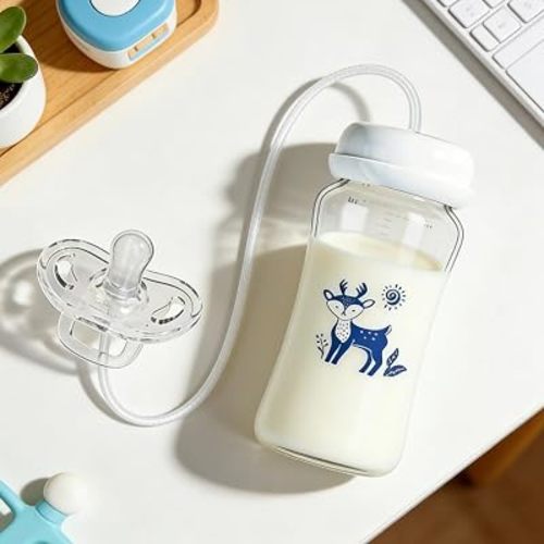 Pacifier Bottle, 3-in 1 Hands Free Anti ColicBaby Bottles, Silicone Soft Leakproof Milk Bottle Water Feeder, Portable Adjustable Feeding Container, for Home, Outdoor, Camping, Bedroom, Living Room