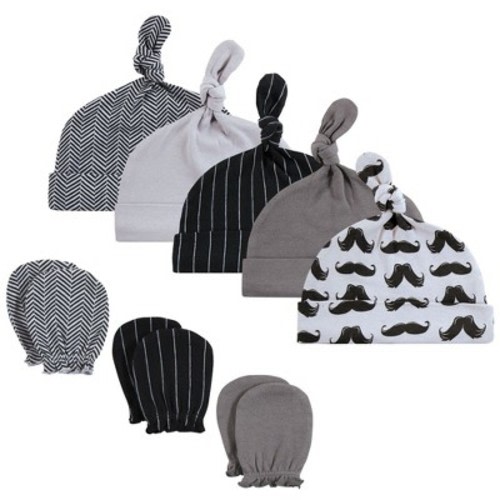Hudson Baby Infant Boy Cotton Cap and Scratch Mitten Set, Modern Mustache, 0-6 Months