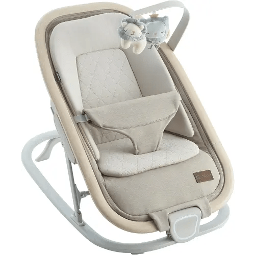 2-in-1 Baby Bouncer & Rocker,Portable Baby Bouncer Seat for Babies 0-9 Months, Baby Rocking Chair with 3 Reclining Positions,Wood Accents,Soft Newborn Insert - Beige