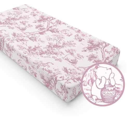 Winnie the Pooh Changing Pad Cover: Pink Toile de Jouy Nursery Decor