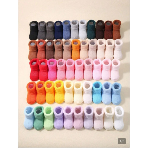 10 Pairs Of Baby Random Color Autumn And Winter Warm Socks, Cute Solid Color Toddler Socks, Newborn Terry Socks | SHEIN USA