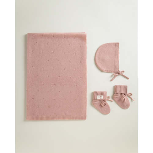 Cashmere Baby Blanket Gift Set | Travel Pointelle Cashmere Blanket Set by Petit Louli