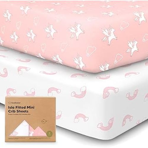 Pack and Play Sheets Fitted - 2-Pack Mini Crib Sheets for Pack N Play Mattress 38x26, Soft & Cozy, Neutral Toddler Playard Bedding, Snug Fitted Mini Baby Crib Mattress Cover Boy, Girl (Dreamland)