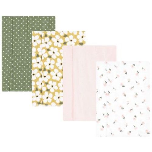 Hudson Baby Infant Girl Cotton Poly Flannel Burp Cloths, Sage Floral, One Size