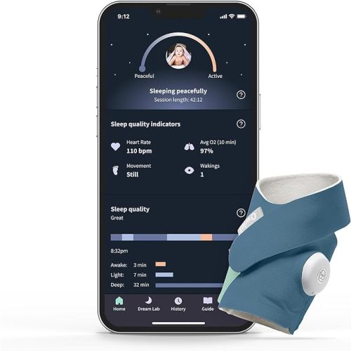 Owlet Dream Sock - Smart Baby Monitor View Heart Rate and Average Oxygen O2 as Sleep Quality Indicators. Wakings, Movement, and Sleep State. Digital Sleep Coach and Sleep Assist Prompts, Blue