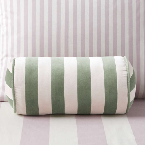 Rosy Lilac and Cyprus Green Harriet Stripe Velvet Kids Bolster Pillow