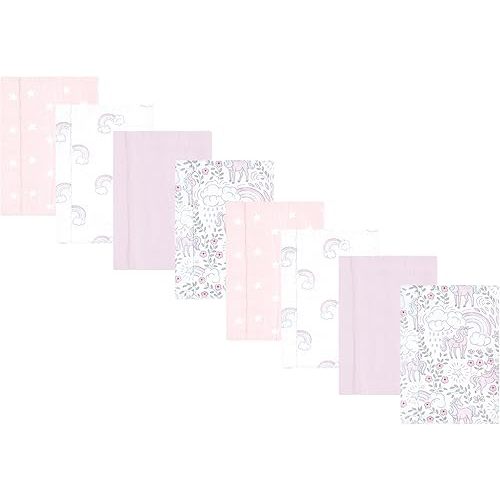 Hudson Baby Cotton Poly Flannel Burp Cloths Multipack, Dreamy Unicorn 8-Pack, One Size