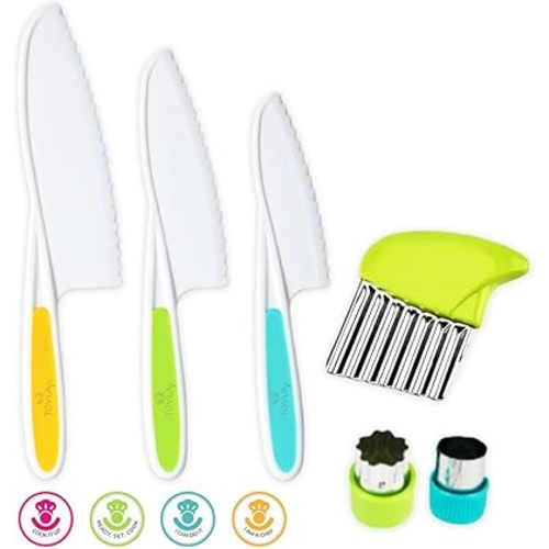 Kids' Cutting Set | Montessori Safe Kitchen Knives, Cookie and Crinkle Cutters for Cooking| Kitchen Safety for Toddlers | Boost Confidence and Encourage Picky Eaters (Cutting Set)
