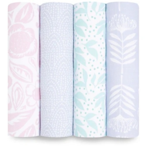 Pink& Purple Cotton Muslin Swaddle 4pk | aden + anais