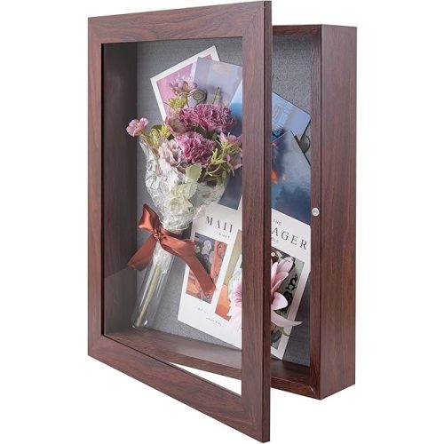 Frametory, 11x14 Shadow Box Frame - Front Opening - 2 Inch Depth Display for Wall and Tabletop - Memory Box With 6 Pins Included (Walnut)