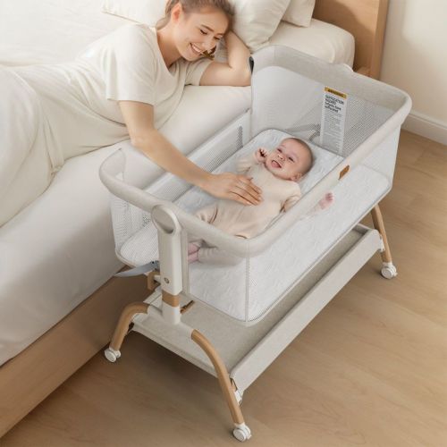 BabyBond Baby Bassinet 3 in 1 Bedside Sleeper with Soft Mattress and Sheet, 6 Height Adjustable baby sleeper,Bedside Crib for Infants