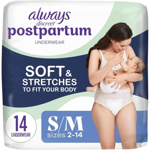 Always Discreet Postpartum and Adult Incontinence Underwear for Women, Small/Medium, Maximum Protection, 14 Count