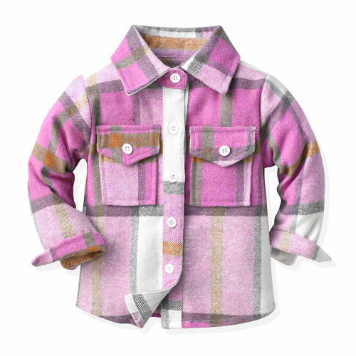 Scyoekwg Infants Baby Boys Girls Coats Long Sleeve Flannel Shirt Jacket Plaid Buttons Lapel Shirts Fall Tops Coats Clearance Pink 18-24 Months