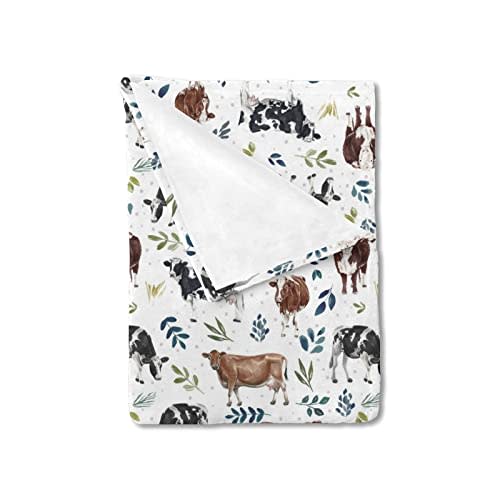 HawSkgFub Milk Dairy Cow Farm Animal Leaves Baby Boy Girl Blanket, Neutral Western Flannel Fleece Nursery Bed Swaddle Receiving Blankets, Soft Lightweight Toddler Infant Newborn Kid Crib Bedding 30x40
