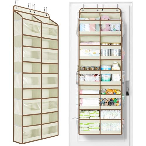 Yecaye 5-Tier Over The Door Organizer Dual-Column, 80lbs Load Over The Door Storage of 10 Compartments, Heavy Duty Extra Large Door Organizer Hanging for Bedroom Closet College Dorm Essentials, Beige