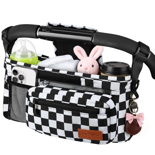 Stroller Caddy with Cup Holder, Non Slip Stroller Organizer Bag Accessories | Stroller Bag with Detachable Phone Bag, Fits Uppababy, Mockingbird Doona Joie Yoyo Baby Jogger, Christmas Baby Shower Gifts