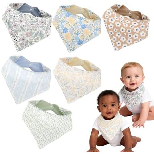 JUVA Baby Bandana Drool Bibs 6-Pack, 100% Organic Cotton, Ultra Absorbent & Reversible Teething Bibs for Infant Boys Girls