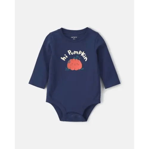 Baby Boy 'Hi Pumpkin' Long-Sleeve Graphic Bodysuit - Navy Blue | Carter's