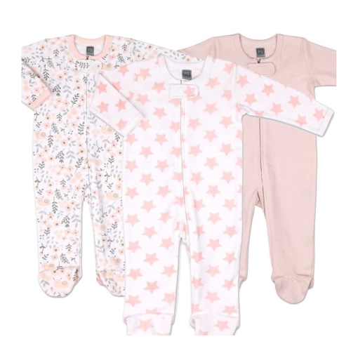Flower Baby Sleepers for Girls Set of 3