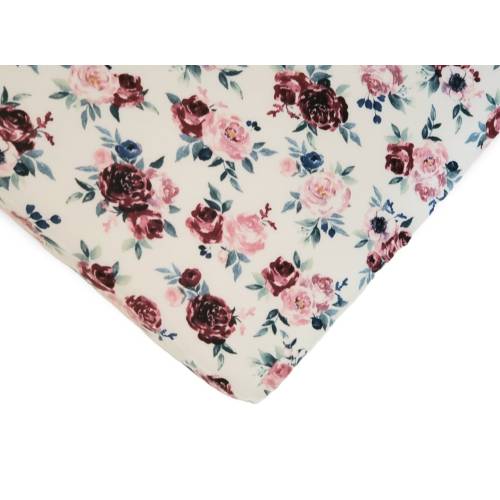 Watercolor Floral Knit Crib Sheet: Burgundy Blush Pink Baby Bedding