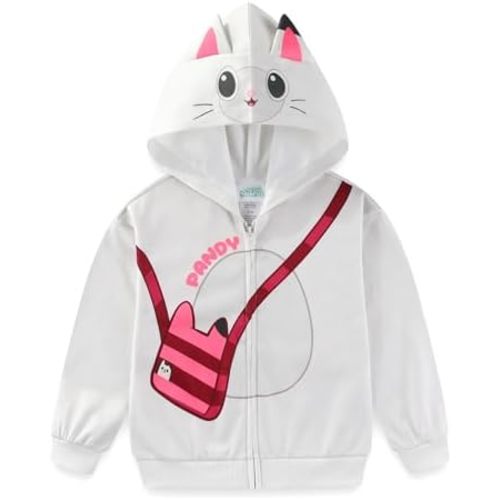 DREAMWORKS GABBY'S DOLLHOUSE Pandy Paws Girls Zip Up Hoodie with Ears for Toddler and Big Kids