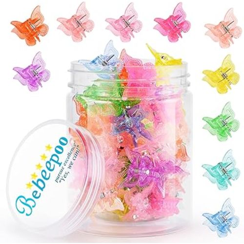 Mini Butterfly Hair Claw Clips, Glitter Hair Clips Claw,Small Hair Clips,Sparkly Colorful Hair Accessories for Girls and Women, Cute, Small, Tiny Clip, Set of 50