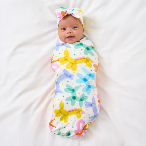 Balloon Bash Swaddle & Luxe Bow Headband Set | Little Sleepies