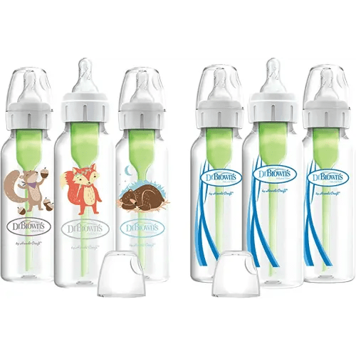 Dr. Brown’s Natural Flow® Anti-Colic Options+™ Narrow Baby Bottles 8 oz/250 mL, with Level 1 Slow Flow Nipple, 6 Pack, 0m+ Woodland Animals Gift Set